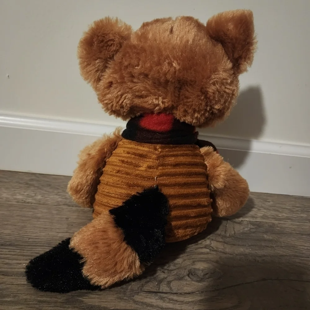DanDee Brown Corduroy Belly Raccoon w/ Scarf Plush Toy Stuffed Animal 13
